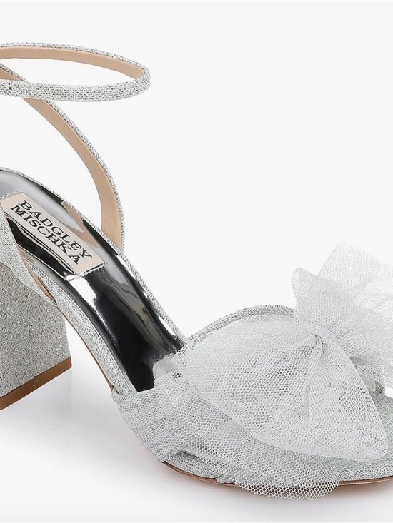 Badgley Mischka Shoes - Badgley Mischka Silver Tulle Bow Block Heel Sandals